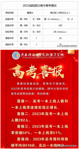 咸阳高考高中学校成绩排名(高考录取率排行)
