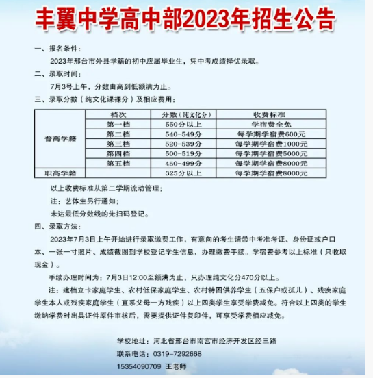 历年邢台各高中录取分数线(2023-2021年)